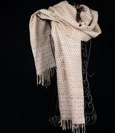 Ivory white matka silk scarf with kantha embroidery via Via India