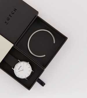 Silver Bangle with Silver & Black Classic Watch from Votch