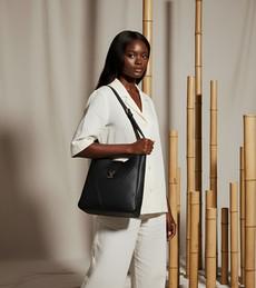 Nancy Vegan Bio-Based Bamboo Leather Elevated Tote Bag in black via Votch