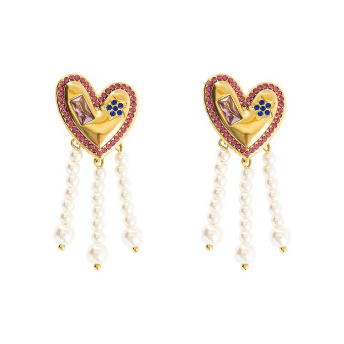 Heart-Shaped Tassel Pearl Dangles from WANDERWOOD