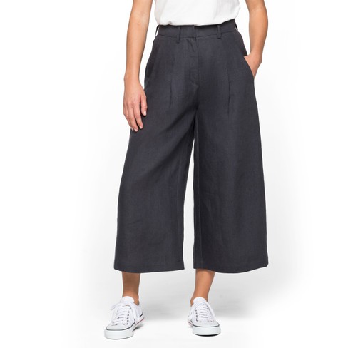 Linnen culotte met wijde pijp en verborgen ritssluiting, leisteen from Waschbär