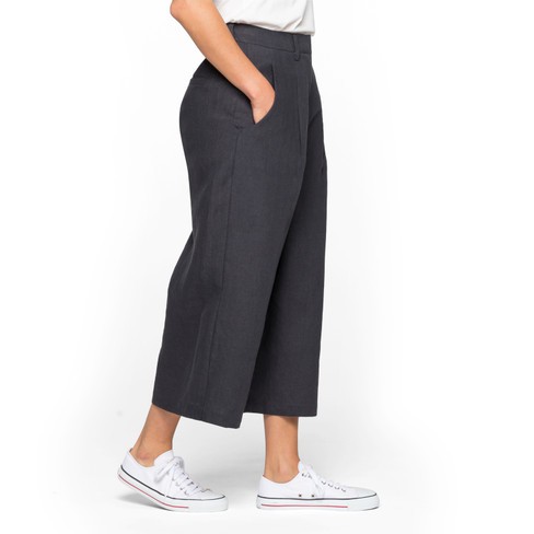 Linnen culotte met wijde pijp en verborgen ritssluiting, leisteen from Waschbär