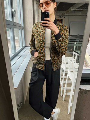 Ruth Reversible Bomber Jacket Artdeco/Black from Yahmo Ruth Reversible Bomber Jacket Artdeco/Black from Yahmo