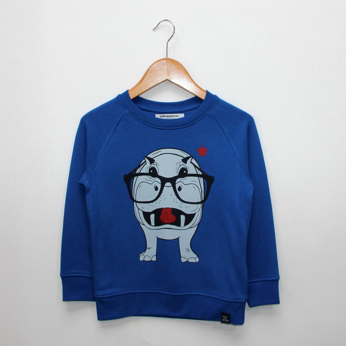 Kids sweater ‘Hippo Opticmistic’ | Blue from zebrasaurus